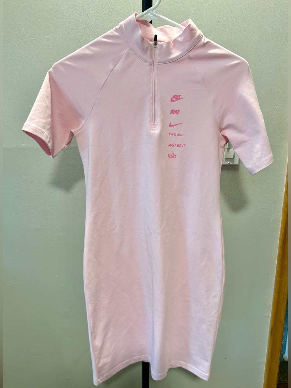 Nike Pink 1/4 Zip Bodycon Dress Women’s Small BNWOT Swoosh Logo Athleisure